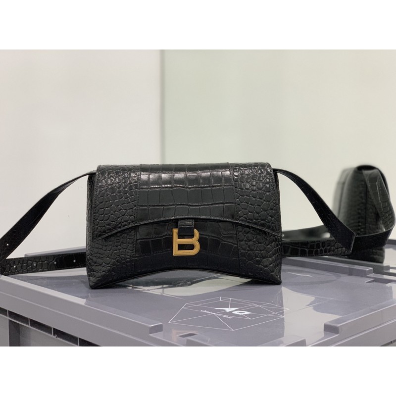 Cheap Balenciaga Hourglass Leather Top Handle Bag black